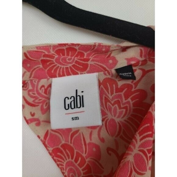 CAbi Womens Sleeveless Vita Top Small Pink Floral Drape Cutout Back Sheer 5037 - Picture 3 of 8